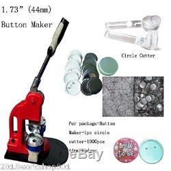 1-3/4 44mm Button Maker Machine Badge Press+1000 Button Supplies+ Circle Cutter