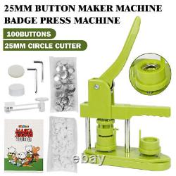 25mm 58mm Button Maker Badge Press Machine Circle Cutter 100 Buttons 3 Dies Kit