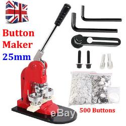25mm Button Badge Press Punch Maker Machine 500 Button Supplies + Circle Cutter