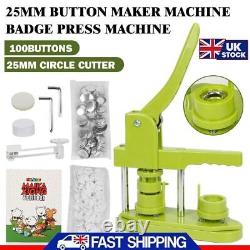 25mm Button Maker Machine Badge Press Machine+100 Buttons+25mm Circle Cutter UK
