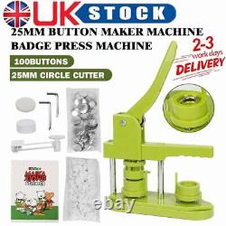 25mm Button Maker Machine Badge Press Machine+100 Buttons+25mm Circle Cutter UK