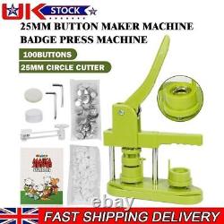 25mm Button Maker Machine Badge Press Machine +100 Buttons+25mm Circle Cutter UK
