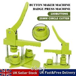 25mm Button Maker Machine Badge Press Machine+100 Buttons+25mm Circle Cutter UK
