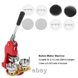 2-1/2 58mm Button Badge Maker Press Machine with 500 Parts+Cutter Clothes DIY