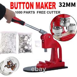 32mm Badge Button Maker Punch Pin Press Making Machine 1000 Parts+Circle Cutter