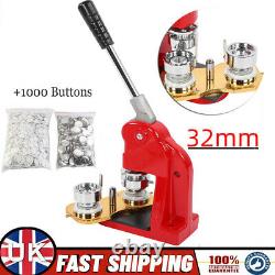 32mm Badge Maker Machine Making Pin Press1000pcs Button Parts Circle Cutter UK