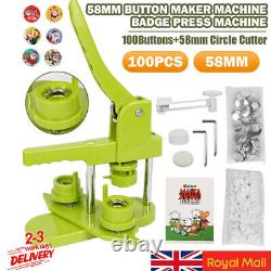 58 mm Button Maker Badge Press Machine Circle Cutter 100 Buttons 3 Dies Set UK