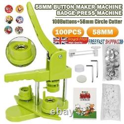 58 mm Button Maker Badge Press Machine Circle Cutter 100 Buttons 3 Dies Set UK