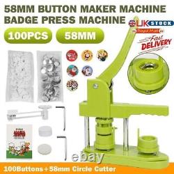 58 mm Button Maker Badge Press Machine Circle Cutter 100 Buttons 3 Dies Set UK