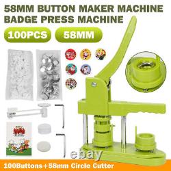 58mm Button Maker Machine Badge Press Tool + 100 Button + 58mm Circle Cutter