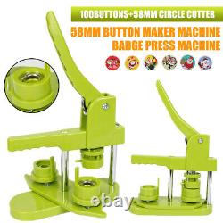 58mm Button Maker Machine Badge Press Tool + 100 Button + 58mm Circle Cutter