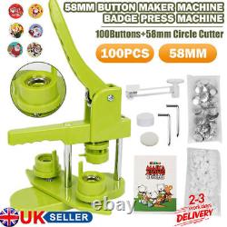 58mm Button Maker Machine Badge Press Tool + 100 Button + 58mm Circle Cutter