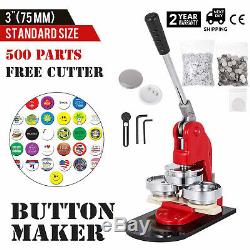 75mm(3) Button Badge Maker press 500 Pcs Metal Slide Punch Press Circle Cutter