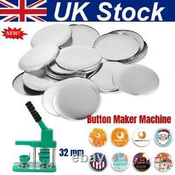 Button Maker Badge Press Machine Circle Cutter 500 Buttons 32 mm DIY Set UK