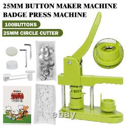 UK 25mm Button Maker Machine Badge Press Tool + 100 Buttons + 25mm Circle Cutter