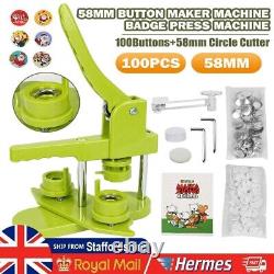 UK 58mm Button Maker Machine Badge Press Tool + 100 Button + 58mm Circle Cutter