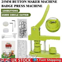 UK Button Maker Machine Badge Press Machine 25mm+100 Buttons+25mm Circle Cutter