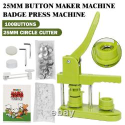 UK Button Maker Machine Badge Press Machine 25mm+100 Buttons+25mm Circle Cutters